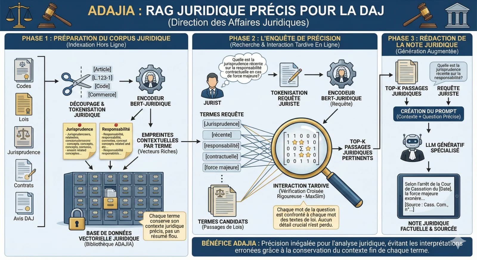 ADAJIA - RAG Juridique Precis pour la DAJ - Infographie des 3 phases